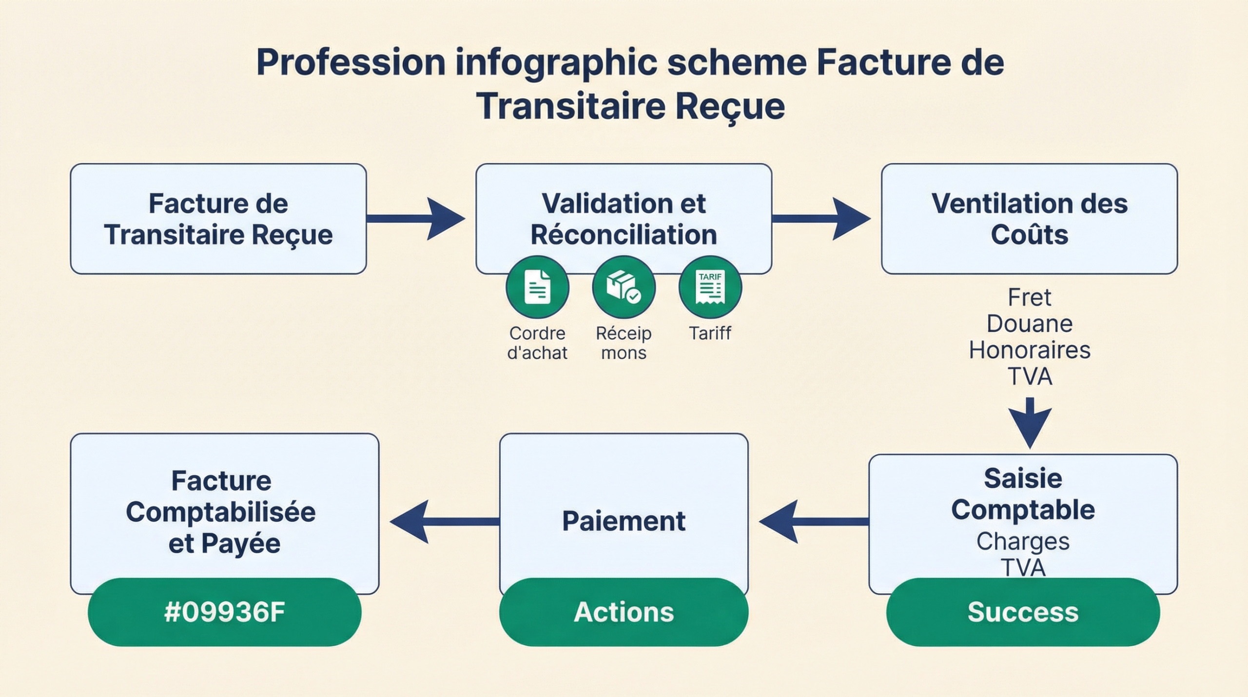 Schéma expliquant le processus de comptabilisation d'une facture de transitaire